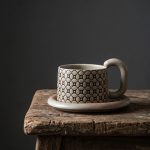 Ensemble de tasses à café et soucoupes rétro japonais transfrontalier, motif floral, en grès créatif avec poignée, tasses à eau en céramique, pour couple - Product Image 5