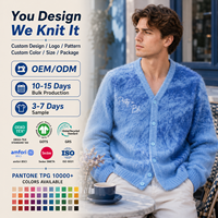 Cardigan d'hiver pour homme en mohair, doux et moelleux, anti-plis, à col en V, simple boutonnage, manches longues, avec logo personnalisé