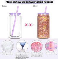 Gobelet en plastique transparent écologique de 16 oz, simple paroi, design mince, avec couvercle en PP pailleté et paille intégrée, anti-fuite, sans BPA