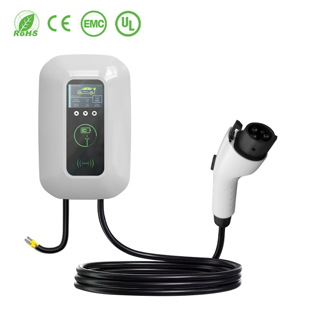 New 7KW Type 1 32A Single Phase EV Wallbox Charger 8A-32A Adjustable RFID Card Control IP66 Waterproof 5m Cable for Home Use