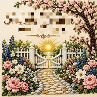 Kit de Peinture Diamant Acrylique DIY avec Cadre, Forme Carrée/Rectangulaire, Motif Montagne, Coucher de Soleil, Paysage Floral, Peinture Complète pour Salon