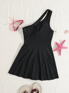 New Summer Women's Sexy Fashionable Solid Color Single Shoulder Backless Cross Waist One-piece Bandeau Swimsuit Spandex/Nylon - Product Image 3