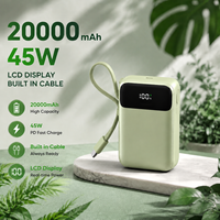 Batterie externe portable 2-en-1 45W 20000mAh avec câble intégré Type-C, charge rapide, écran LCD, pour ordinateur portable et téléphone, compacte, sûre, bon prix