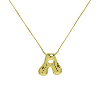 Collier initial en forme de ballon bulle en laiton plaqué or, pendentif alphabet délicat, nom personnalisé gonflé, bijoux pour femme