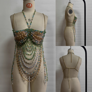 J5301 <span class=keywords><strong>Abbigliamento</strong></span> alla Moda, Top Sexy da <span class=keywords><strong>Donna</strong></span> con Perle Colorate, Gilet Halter per Nightclub - Product Image 5