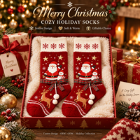 Chaussettes de Noël en coton tricoté pour coffret cadeau, échantillon gratuit, vente en gros, décorations de fêtes, lettres hautement personnalisables