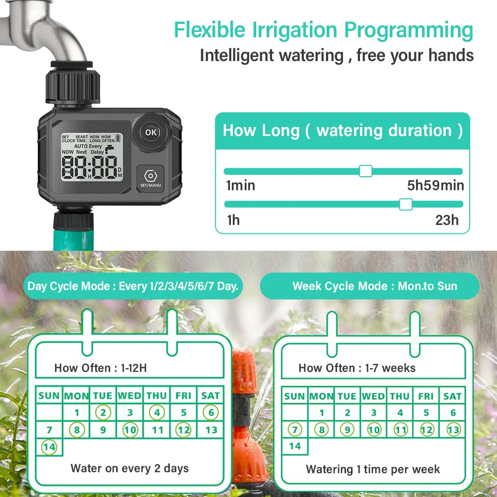 Válvula de água para irrigação, controlador de tempo para irrigação de gramado/pátio, temporizador automático de água com uma saída