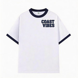 Camiseta de cuello redondo para hombre con logotipo personalizado al por mayor, cuello y puños en color contrastante a la moda. - Product Image 5