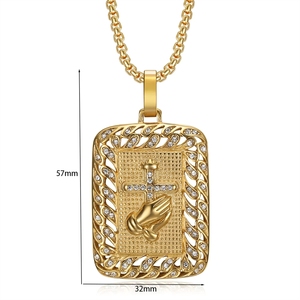 Hip-Hop Iced Out Betende Hände Kreuz-Anhänger Halskette mit Edelstahlkette Modeschmuck für Damen und Herren - Product Image 6