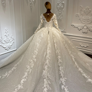 Vestido <span class=keywords><strong>de</strong></span> <span class=keywords><strong>Novia</strong></span> Romántico <span class=keywords><strong>de</strong></span> Encaje <span class=keywords><strong>de</strong></span> Lujo con Apliques Brillantes y Lentejuelas, Vestido <span class=keywords><strong>de</strong></span> <span class=keywords><strong>Novia</strong></span> Clásico Hasta el Suelo, Modelo Lscj14 - Product Image 6