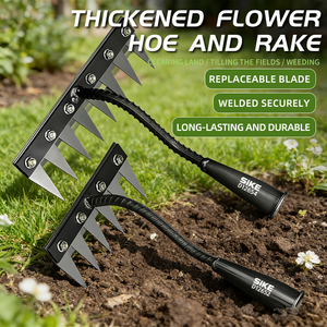 Houe de jardinage et râteau de désherbage en acier inoxydable, outil agricole à manche en bois, 5 dents pour prélever, racler, <span class=keywords><strong>niveler</strong></span>, dégraisser le sol et nettoyer - Product Image 2