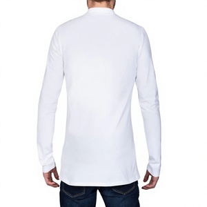 Polo à manches longues pour homme en coton blanc, décontracté, couleur unie, respirant, tricoté, coupe classique - Product Image 4