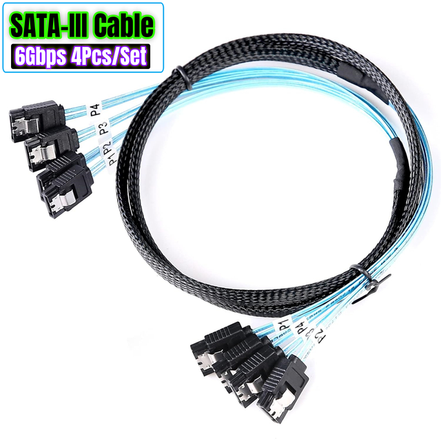 SAS SATA-III Cable 4Pcs/Set SATA 3.0 6Gbps HDD SDD Data Cable Replacement for Server Computer SSD HDD CD DVD Drives Raid (3.3FT)