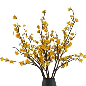 Artificial Plum Blossom Flowers Yellow Cherry Blossom Branches Plum and Yellow Wedding Branches for Home and Office Decor