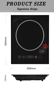 Placa de Inducción Vitrocerámica Ultra Delgada con Anillo, 2000 W, Calentamiento Rápido, un Solo quemador, Cristal Negro - Product Image 3