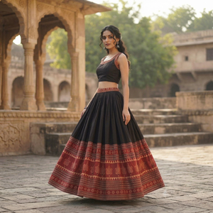 Traditional Cotton <b>Lehenga</b> <b>Skirt</b> Floor Length Loose Fit Women Ethnic Bottomwear India Pakistan Wedding Party Wear - Product Image 1