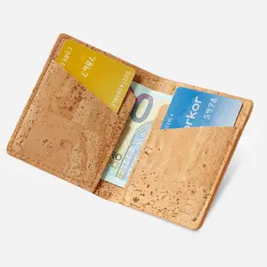 Custom Vegan Solid Color Minimalist Credit Card Cover Eco Friendly Cork Leather Credit Card Holder Wallet