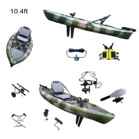 Kayak de pêche à pédales Viking monoplace en plastique rigide avec aileron, coque en HDPE avec aileron, et moteur électrique