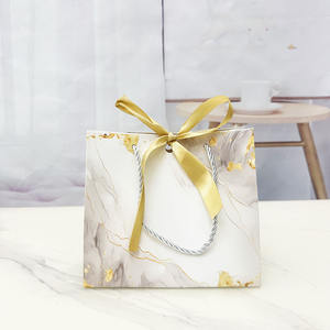 Bolsa de papel para compras con logo, bolsa de papel personalizada con efecto marmoleado, bolsa de embalaje con lazo de cinta, bolsa de papel con logo personalizado y efecto marmoleado - Product Image 2