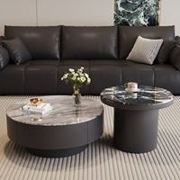 Ensemble de table basse artistique en pierre microcristalline ronde, style moderne et luxe léger, pour petits salons