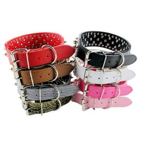Holesale-<span class=keywords><strong>collar</strong></span> con diamantes de imitación para perro, tachuelas duraderas de cuero plateado y negro, gran oferta 2023 - Product Image 3