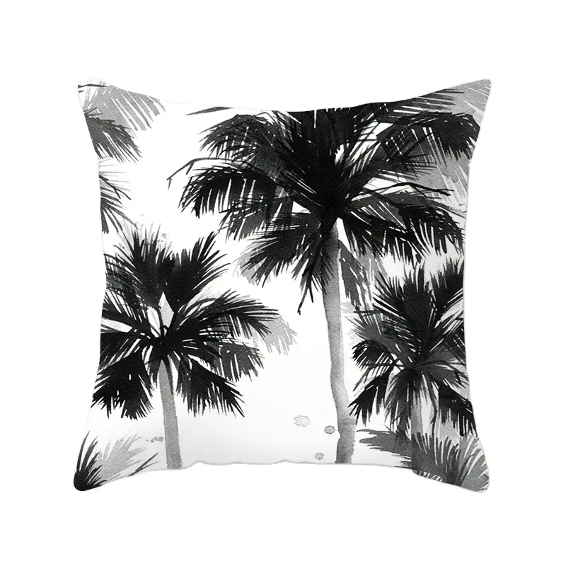 Tropical Green Plant Black and White Decorative Throw Pillow Case Square Cushion Covers