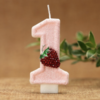 Bougie créative numéro d'anniversaire 0 à 9 plusieurs couleurs bougie de décoration de gâteau d'anniversaire à la fraise