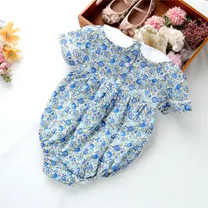 13556 Summer Newborn Baby Girls Smocked Rompers Bubble Flower Floral Hand Wholesale Kids Clothing Children Outfit OEM