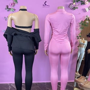 Ensemble 3 pièces décontracté pour <span class=keywords><strong>femme</strong></span> automne-hiver 2026 : legging taille haute, crop top et <span class=keywords><strong>pantalon</strong></span> pour les loisirs - Product Image 3