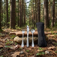 Ensemble de couverts portables écologiques en acier inoxydable avec baguettes, cuillères, fourchettes et couteaux en métal pour les fêtes, la maison et le camping
