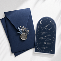 Ensemble d'invitations Quinceañera en acrylique bleu nuit céleste avec sceau de cire argenté