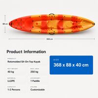 Kayak Rotomoulé 2 Places 368cm en LLDPE pour la Pêche, Canoë, Bateau à Pagaies pour Lac, Rivière, Mer