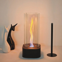 Vente en gros Foyer de table carré en acier inoxydable Brasero en métal noir Cheminée de table en verre avec pierres décoratives