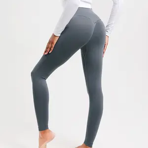 Calça legging feminina para ioga com logotipo impresso personalizado, calça de ioga sem costura de cintura alta para corrida e fitness, calça esportiva para meninas