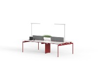 Postes de travail modulaires pour 4 personnes, bureau fixe avec bras pour moniteur et éclairage suspendu