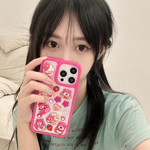 Nouveau dessin animé 3D mignon amour fraise ours motif Transparent Anti-chute antichoc coque de téléphone pour <span class=keywords><strong>iPhone</strong></span> 12 13 14 15 - Product Image 2