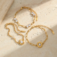 Pulsera de Cadena con Circonita Cúbica en Forma de Lágrima, Acero Inoxidable con Baño de Oro de 18K, Diseño de Segmentos Geométricos para Mujer, Estilo Minimalista, Chic y Moderno