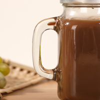 Pot en verre carré transparent de qualité alimentaire de 500 ml avec poignée et couvercle en métal pour jus, smoothie, boisson froide