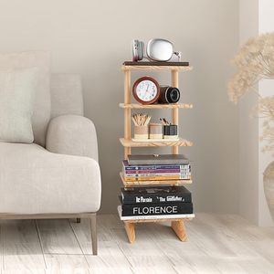 Solid Wood Five Tier Floor Standing <b>Bookshelf</b> Natural Color Living Room Storage Rack Neatening Organizer - Product Image 3
