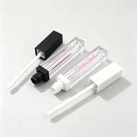 Tube carré transparent de 5 ml pour brillant à lèvres, avec bouchon rose doré, conteneur vide pour huile à lèvres, applicateur or et noir, avec boîte et logo