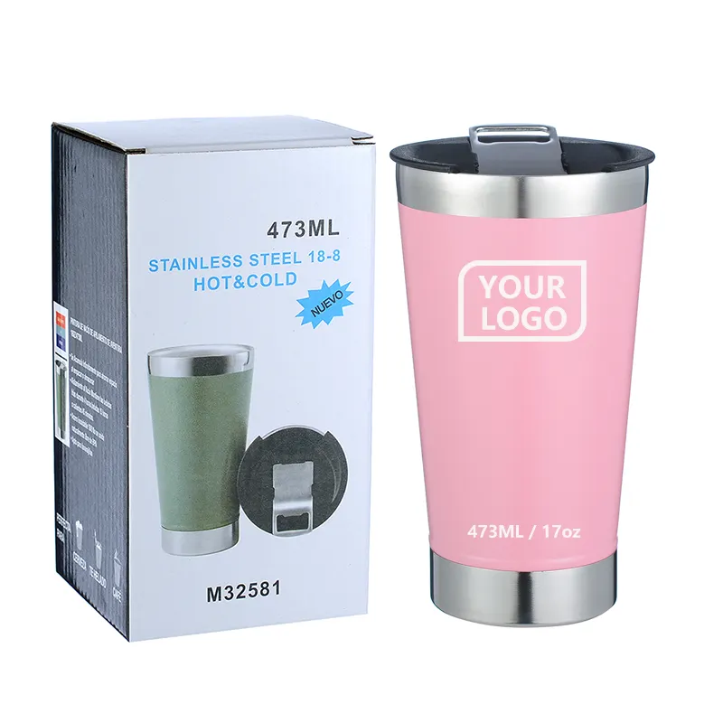 OEM 473ML caneca copo Double wall Thermal cup Vacuum insulation Tumbler Stainless Steel Beer Cup with opener