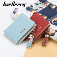 Baellerry dompet pendek wanita, gesper koin Multi kartu ritsleting rumbai Saffiano