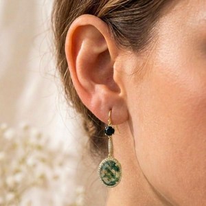 Green Moss Agate Black Obsidian Gemstone <b>Earrings</b> Featuring Oval Dangle Style in 925 Sterling <b>Silver</b> or 18K Gold Filled - Product Image 6
