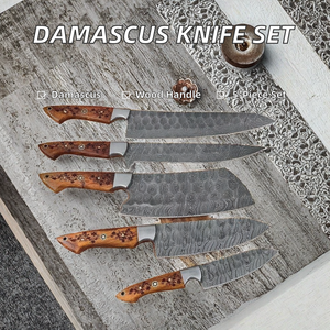 Juego de Cuchillos de Chef de Acero de Damasco Hechos a Mano de 5 Piezas PASHA ENTERPRISES con Mango de Madera Grabado Floral, Juego de Cubertería de Cocina al por Mayor, EE. UU. - Product Image 2