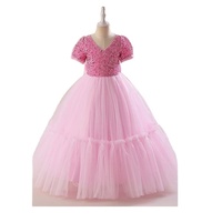Robes élégantes pour filles, robe de cérémonie rouge pour adolescentes, mini-robe à volants, manches évasées, robe de demoiselle d'honneur pour enfants en taffetas