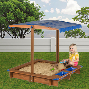 Bac à sable carré en bois massif personnalisé pour enfants, aire de jeux extérieure unisexe avec couvercle - Product Image 1