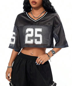 Design Your Own Crop Tops Sportswear Short Sleeve Streetwear <b>T</b>-<b>Shirt</b> V Neck Crop Top <b>Baseball</b> Jersey For <b>Women</b> Football Jersey - Product Image 2