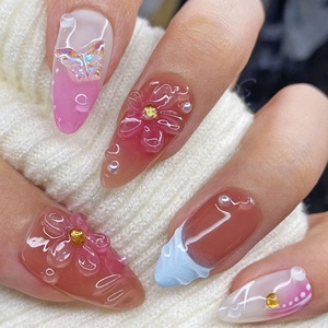 Venta al por mayor de <span class=keywords><strong>uñas</strong></span> cuadradas largas arte francés puntas flor 3D Gel acrílico 10 piezas manicura hecha a mano corta hecha a mano prensa en las <span class=keywords><strong>uñas</strong></span> - Product Image 3