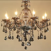 Grand Lustre Moderne Économique en Verre et Cristal, Finition Chrome, Source LED Dimmable, Style Européen Français