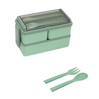 Boîte à lunch bento double couche en plastique, récipient alimentaire compatible micro-ondes, hermétique, 3 compartiments, portable pour le bureau et l'école